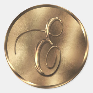 Sticker Rond Monogramme E Faire-part de mariage de bronze