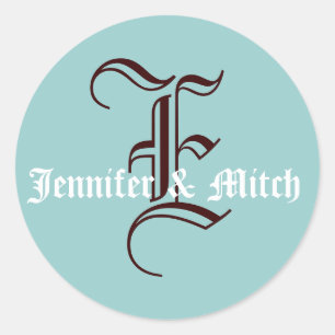 Sticker Rond Monogramme E Mariage Aqua & Espresso Favoriser le