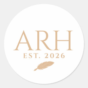 Sticker Rond Monogramme élégant à trois lettres Quill Date de c