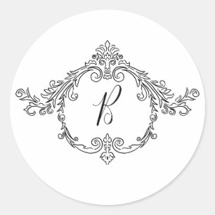 Sticker Rond Monogramme Élégant Baroque Orné Flourish