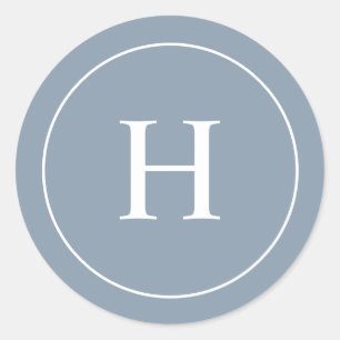 Sticker Rond Monogramme Élégant Bleu Classique Personnalisé
