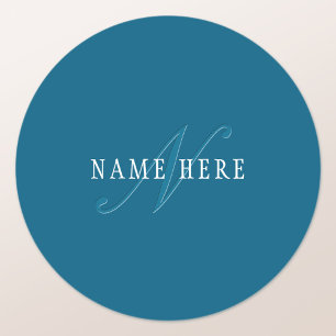 Sticker Rond Monogramme élégant   Bleu océan