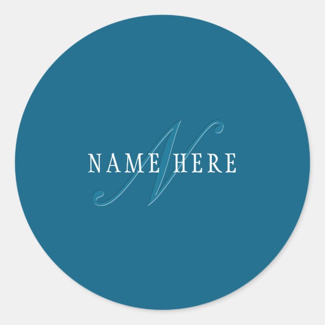 Sticker Rond Monogramme élégant | Bleu océan (Devant)
