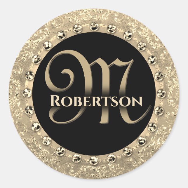 Sticker Rond Monogramme Elegant Gold Glam Seal (Devant)