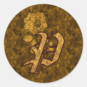 Sticker Rond Monogramme Élégant Initiale P Fleur de Pivoine en 
