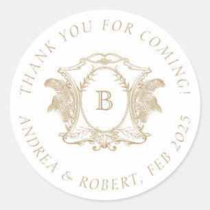 Sticker Rond Monogramme élégant or et blanc