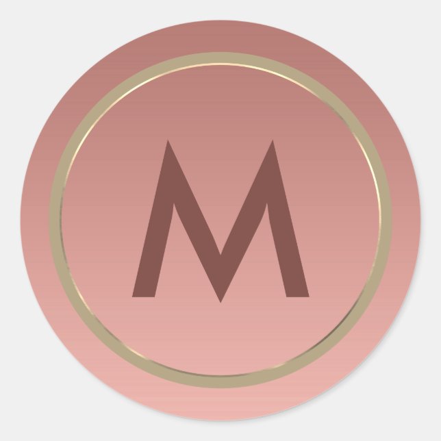 Sticker Rond Monogramme élégant rose or (Devant)