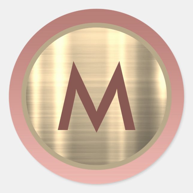 Sticker Rond Monogramme élégant rose or rose (Devant)