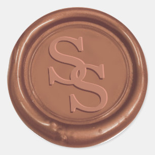 Sticker Rond Monogramme Élégant Script Cuivre Mariage de cire d