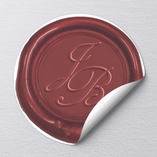 Sticker Rond Monogramme Élégant Script Mariage de cire rouge Bo