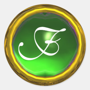 Sticker Rond MONOGRAMME ÉMERAUDE MAGIQUE vert vif