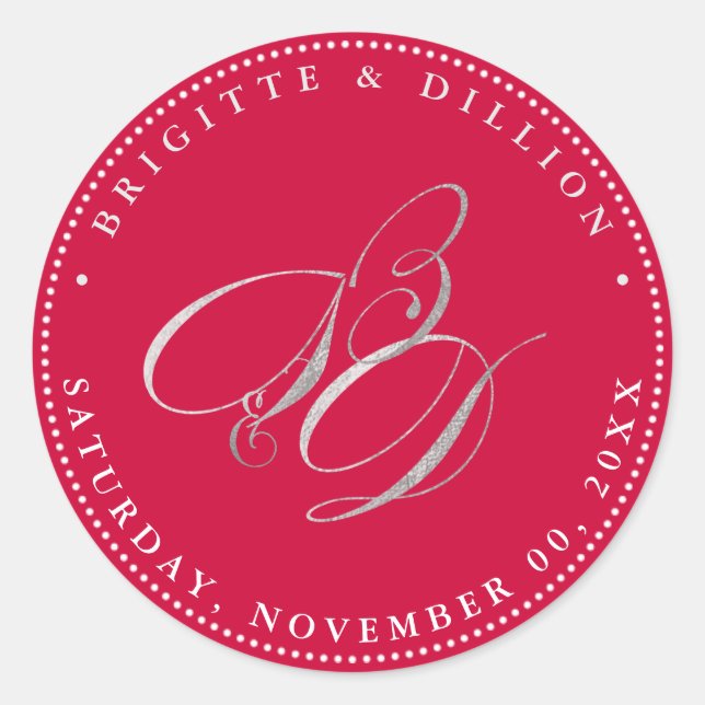 Sticker Rond Monogramme en argent PixDezine Faux (A-Z) (Devant)