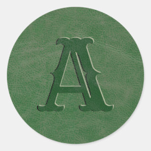 Sticker Rond Monogramme en cuir vert rustique