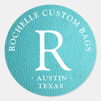 Sticker Rond Monogramme en faux cuir turquoise encerclé