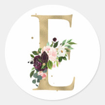 Monogramme en lettres dorées fleurs boho burgundy