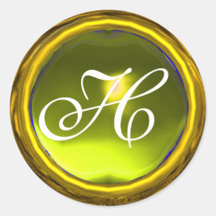 STICKER ROND MONOGRAMME EN PIERRE DE GEM DE TOPAZ JAUNE MAGIQUE