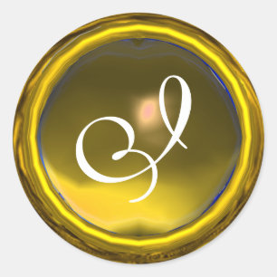 STICKER ROND MONOGRAMME EN PIERRE DE GEM DE TOPAZ JAUNE MAGIQUE