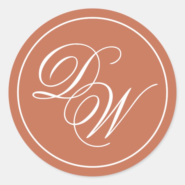 Sticker Rond Monogramme en terre cuite Simple Brown blanc Scrip (Devant)