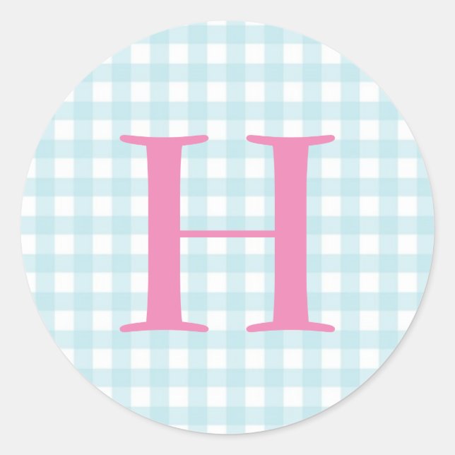 Sticker Rond Monogramme En vichy bleu (Devant)
