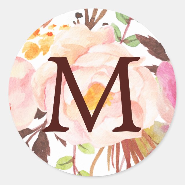 Sticker Rond Monogramme Enveloppe Phoques Rose antique (Devant)