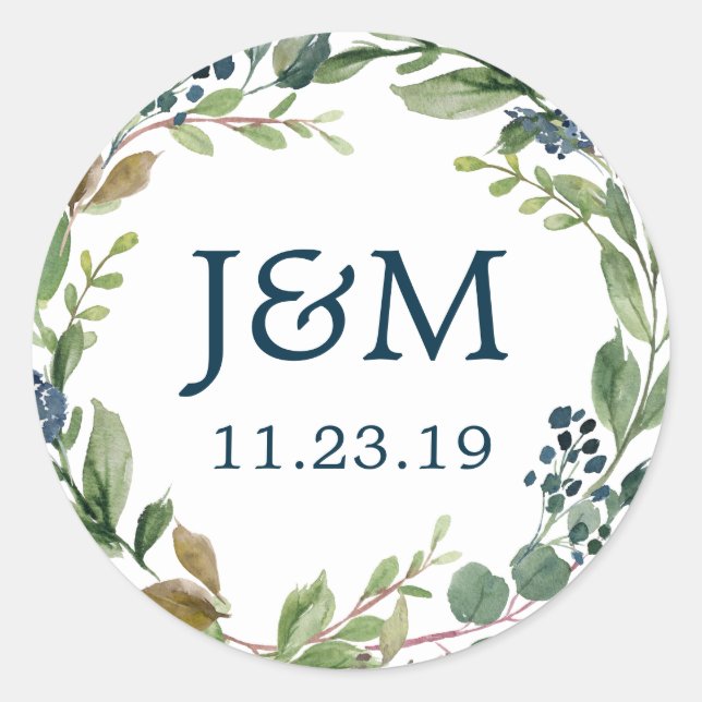 Sticker Rond Monogramme Enveloppe Phoques Vert Marine (Devant)