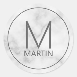 Sticker Rond Monogramme et nom personnalisé moderne Classic Rou