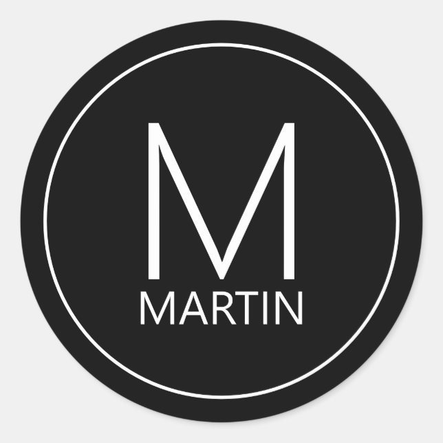 Sticker Rond Monogramme et nom personnalisé moderne Classic Rou (Devant)