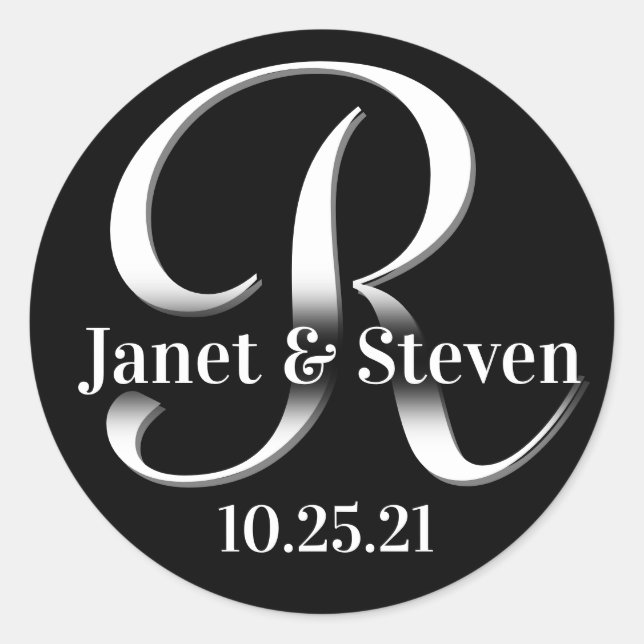 Sticker Rond Monogramme et noms noir et blanc (Devant)