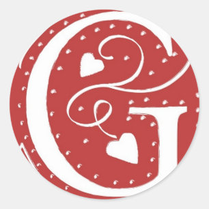 Sticker Rond Monogramme F Coeurs Rouge Blanc Mariage Couleurs S