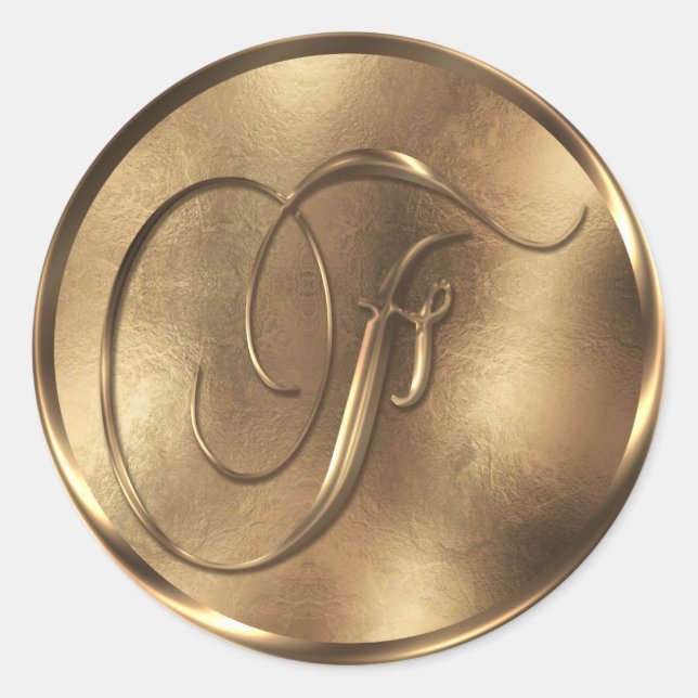 Sticker Rond Monogramme F Faire-part de mariage de bronze (Devant)