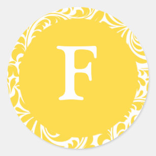 Sticker Rond Monogramme F Mariage Jaune Monogrammes Invitation