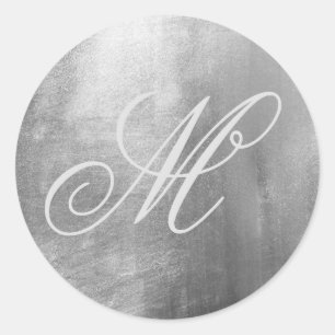 Sticker Rond Monogramme fantaisie argent gris brillant faux