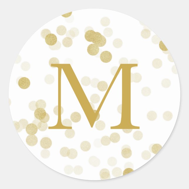 Sticker Rond Monogramme Faux Gold Foil Confetti (Devant)