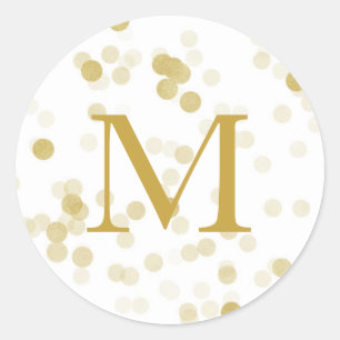 Sticker Rond Monogramme Faux Gold Foil Confetti