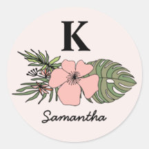 Monogramme Feuille tendance rose et vert