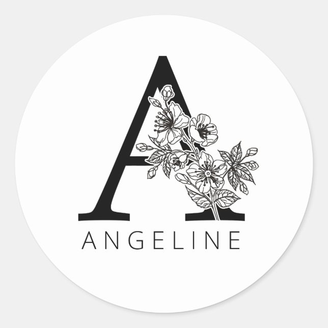 Sticker Rond Monogramme floral A Sakura Cerry Blossoms (Devant)