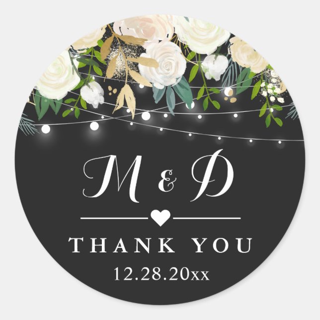 Sticker Rond Monogramme floral blanc ivoire rustique Mariage Fa (Devant)