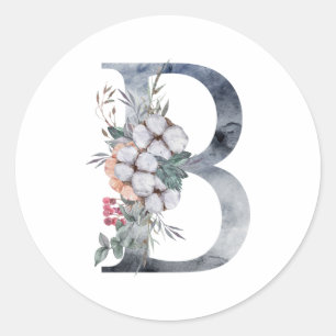 Sticker Rond Monogramme floral bleu initial B