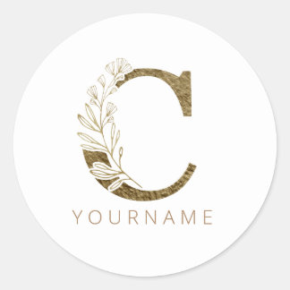 Sticker Rond Monogramme floral C Élégant alliage d'or