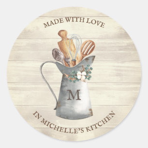 Sticker Rond Monogramme Floral Cuisine Maison Rustique