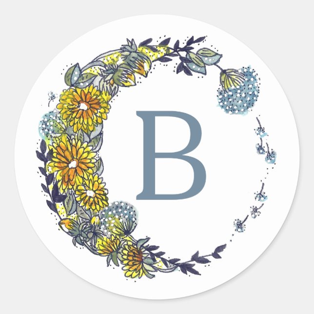 Sticker Rond Monogramme Floral Dandelion Circle Moon Design (Devant)