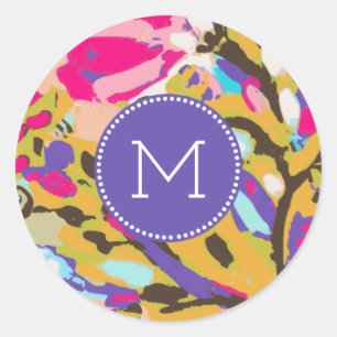 Sticker Rond Monogramme  Floral de Boho rose I