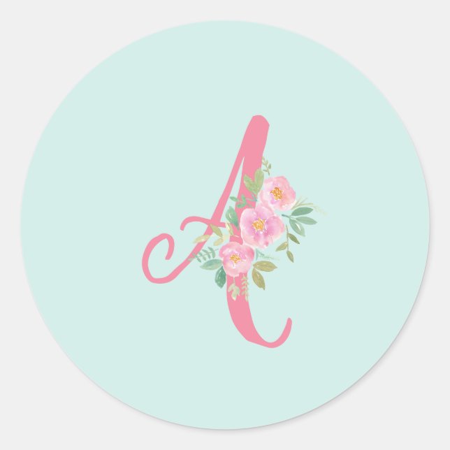Sticker Rond Monogramme Floral Initial (Devant)