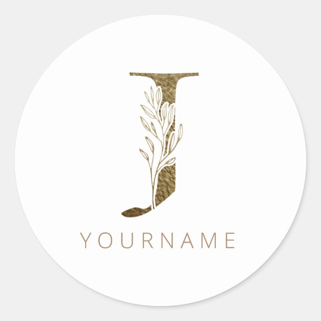 Sticker Rond Monogramme floral J Elegant Gold Foliing (Devant)