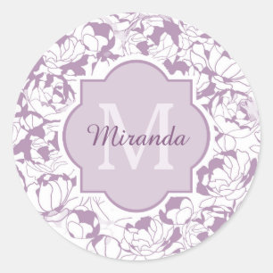 Sticker Rond Monogramme Floral Moderne Avec Nom