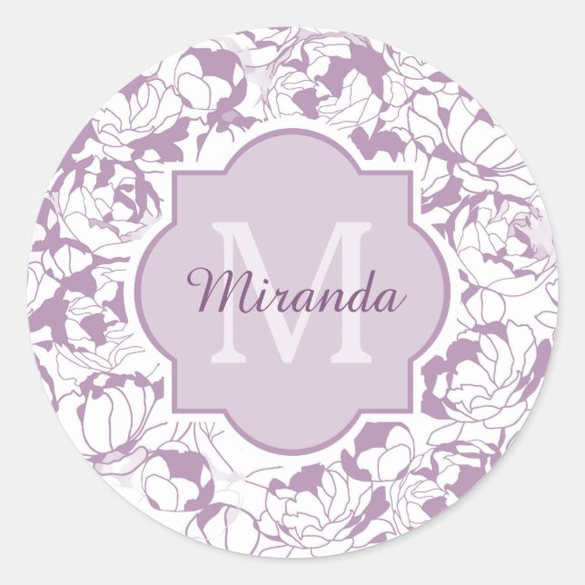 Sticker Rond Monogramme Floral Moderne Avec Nom (Devant)