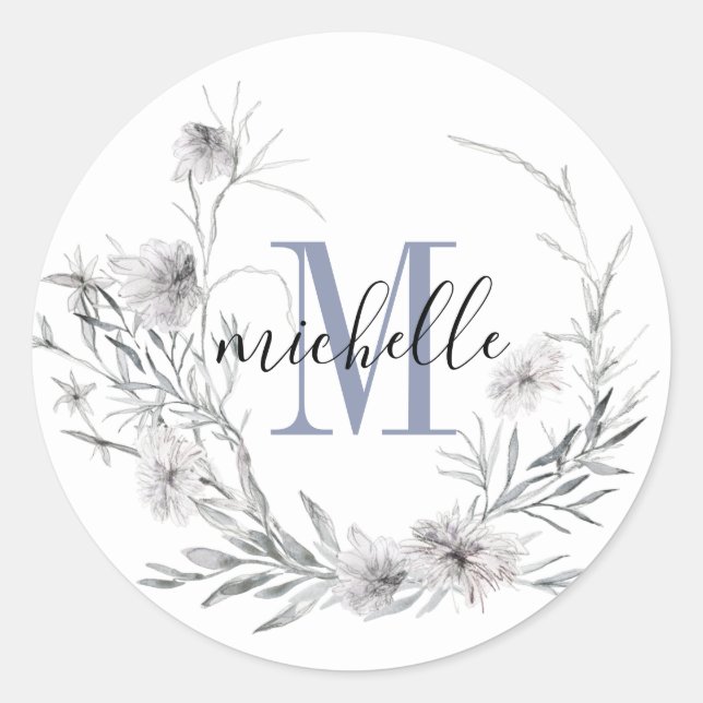 Sticker Rond Monogramme floral personnalisé Fleur sauvage de fe (Devant)