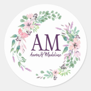 Sticker Rond Monogramme floral personnalisé Fraisage de printe
