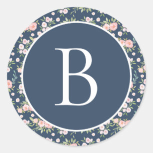 Sticker Rond Monogramme floral personnalisé initial