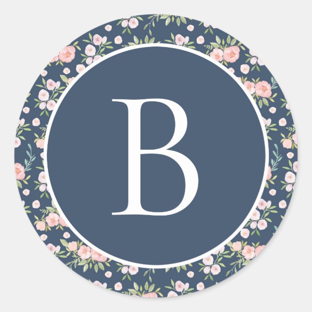 Sticker Rond Monogramme floral personnalisé initial (Devant)
